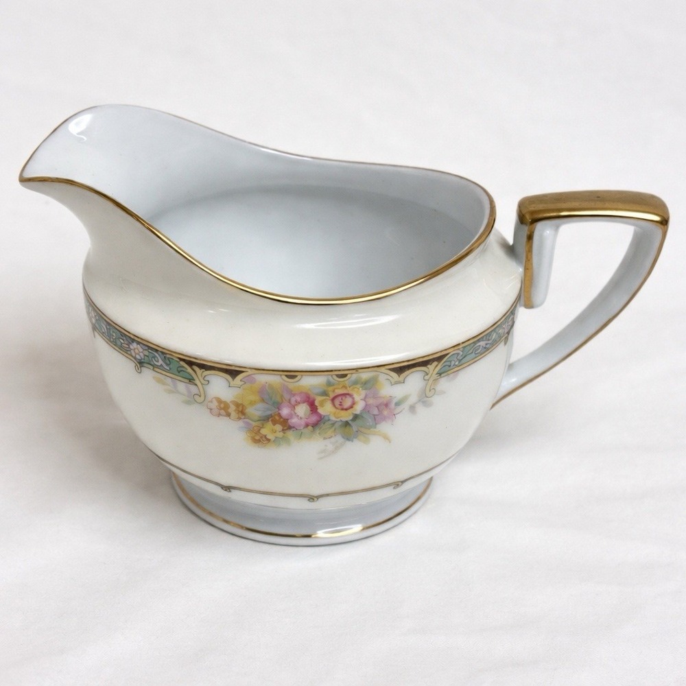 Vintage Noritake Estelle Gravy Boat Japan Floral Green Border Gold Trim